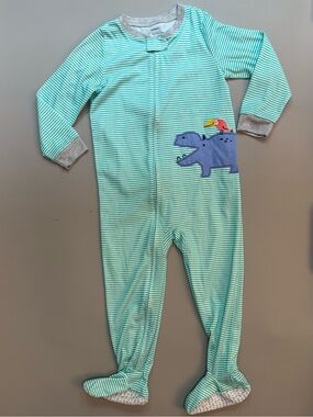 Carter's Turquoise Striped Hippo Footed One-Piece Pajamas